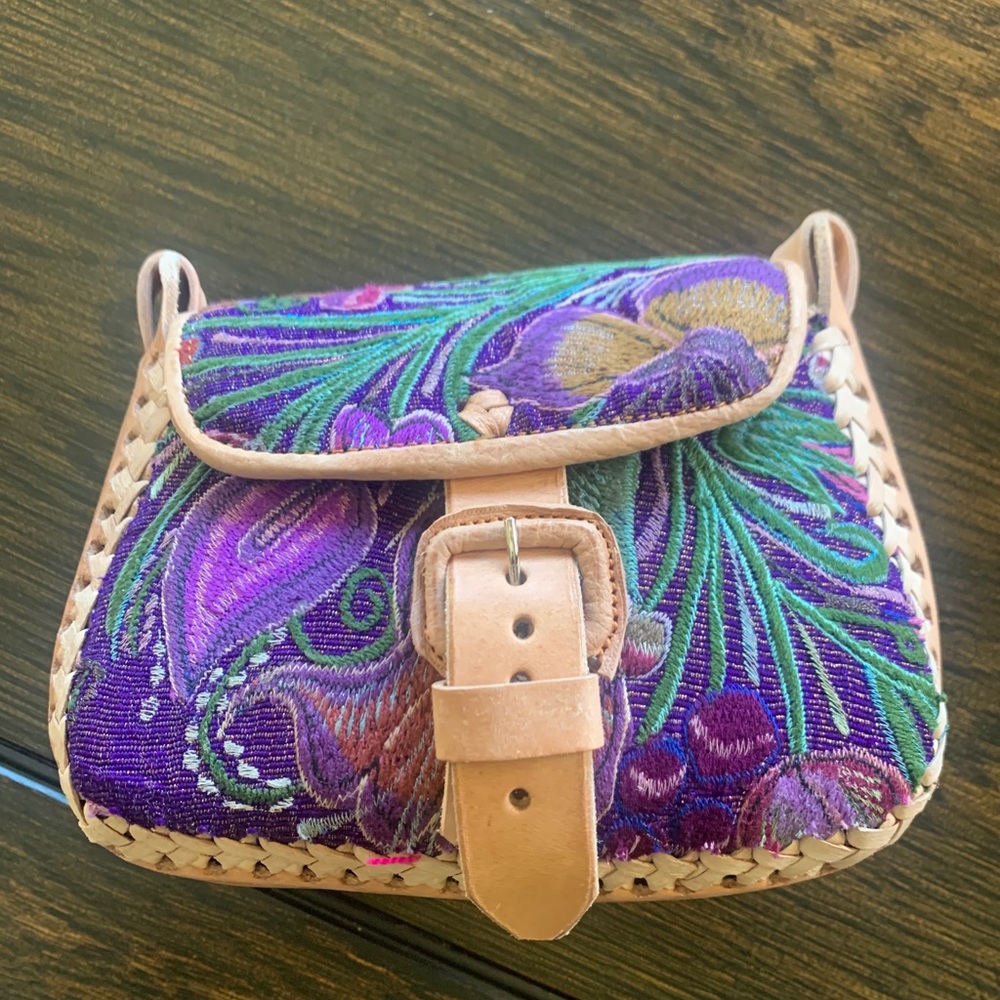 Mexican embroidered leather bag